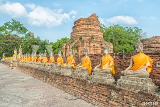 Bild på Aligned buddha statues at Wat Yai Chaimongkol Ayutthaya Thailan